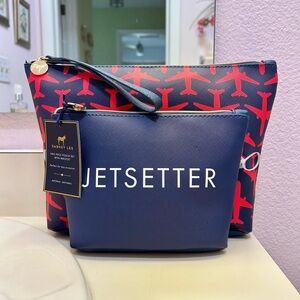 Blue and Red Cosmetic Travel Bag Set